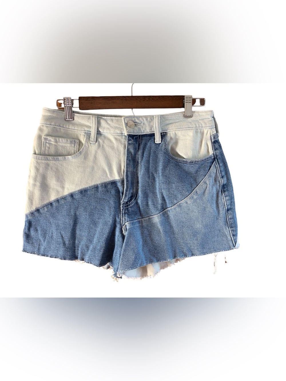Hollister Colorblock Light & Medium Blue Denim Cutoff Shorts